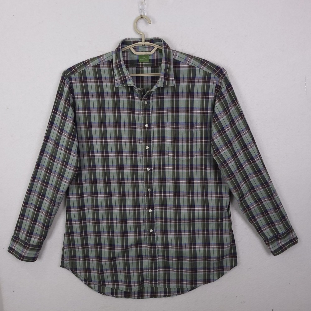 Sid Mashburn Button Down Shirt Mens XXL Green Plaid Long Sleeve Cotton Luxury